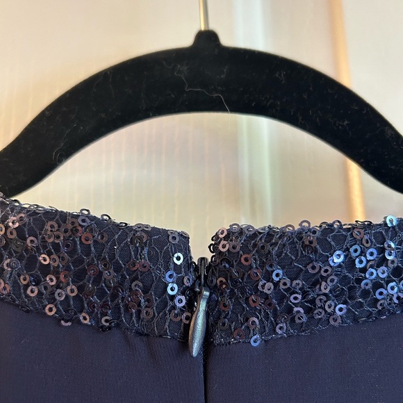 Chaps Navy Sequin Neck Chiffon Ruffled Dress Size 6 - Picture 6 of 7